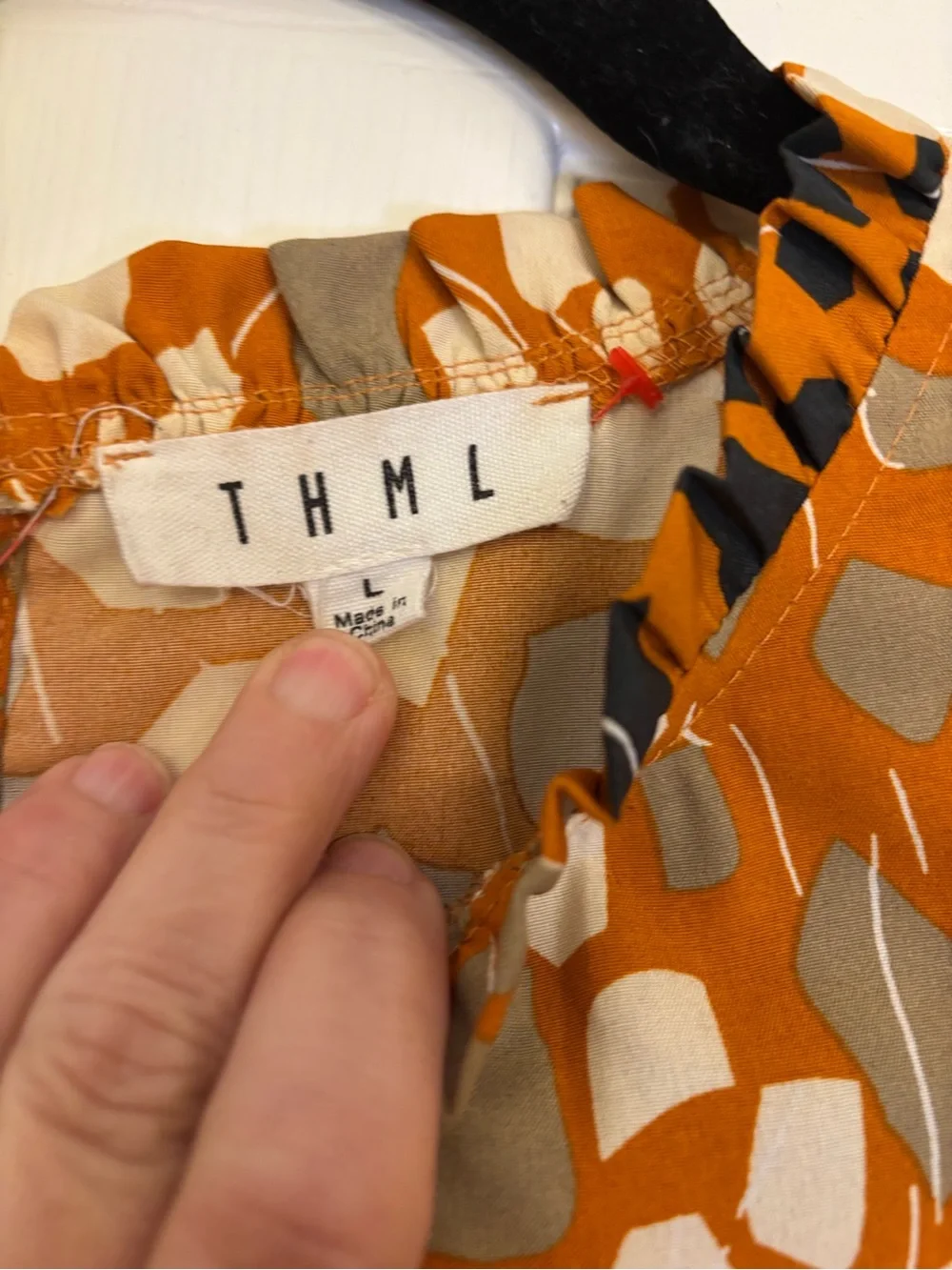 THML Orange Abstract Ruffle Sleeve Blouse - Picture 2 of 2